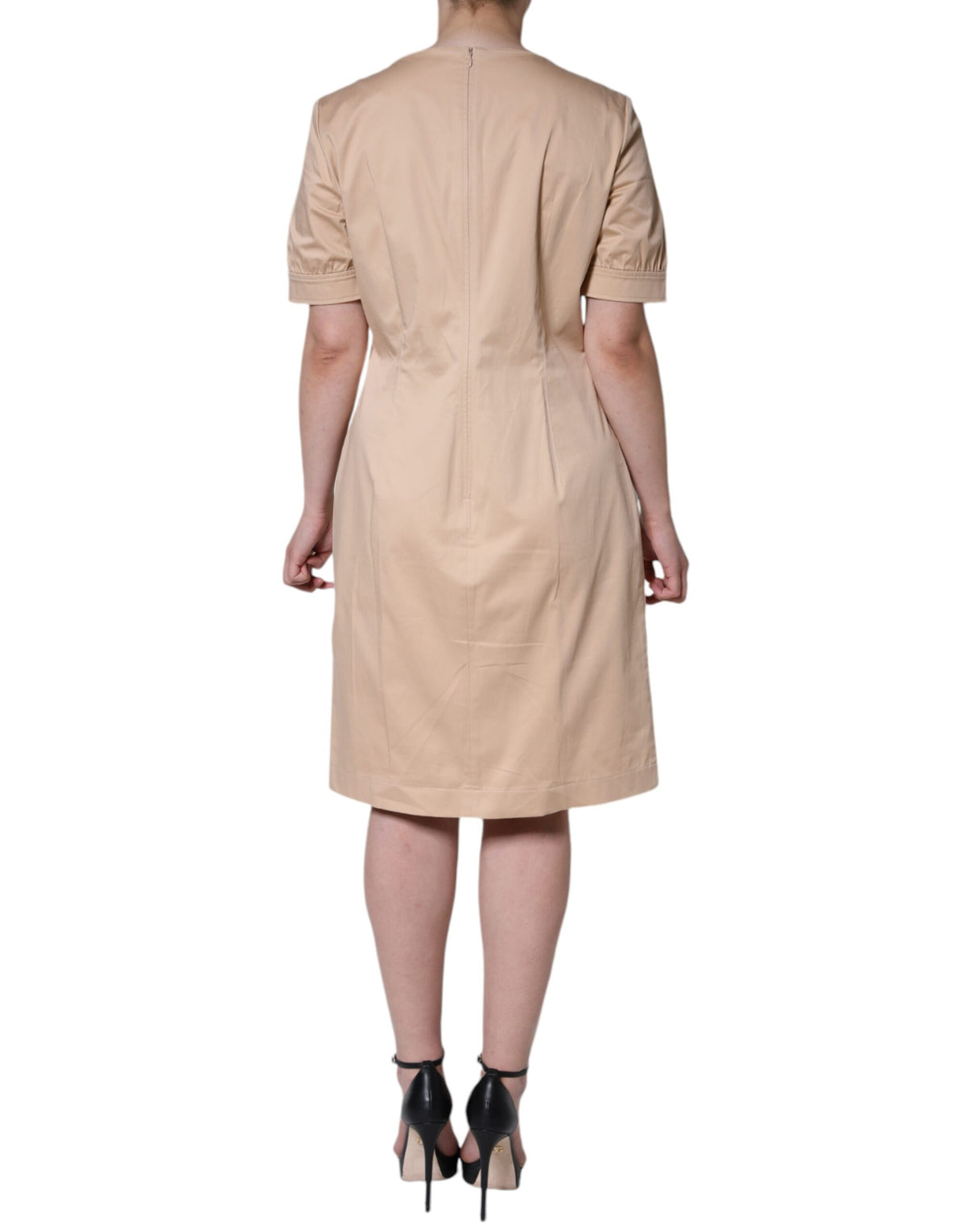 Robe Midi Beige en Coton à Manches Courtes Moschino