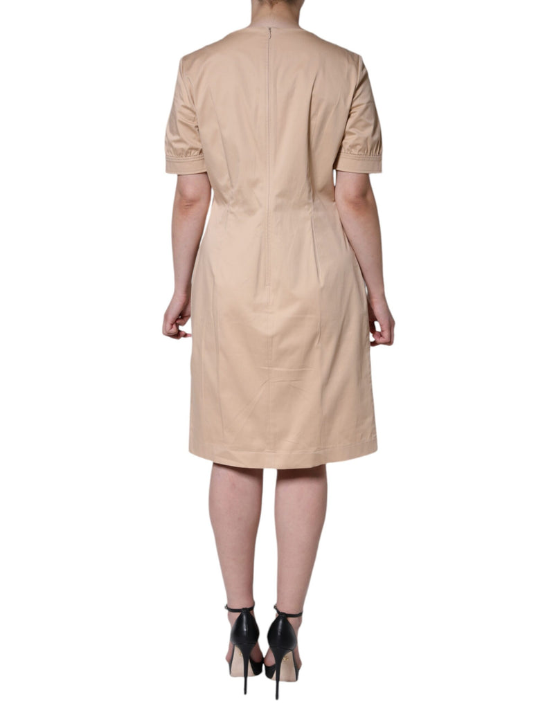 Robe Midi Beige en Coton à Manches Courtes Moschino