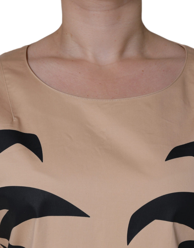 Robe Midi Beige en Coton à Manches Courtes Moschino