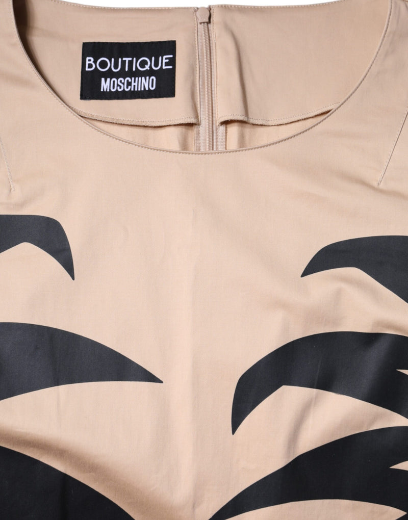 Robe Midi Beige en Coton à Manches Courtes Moschino