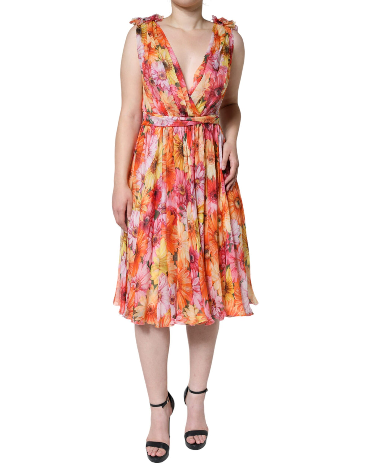 Robe Midi Sans Manches V-neck Multicolore Floral Dolce & Gabbana