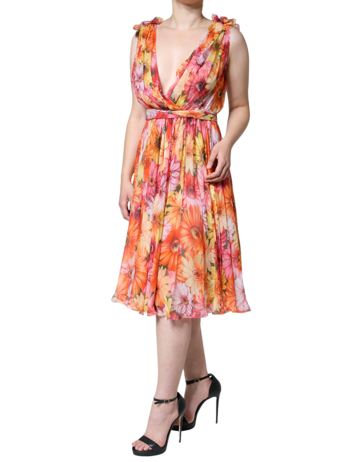 Robe Midi Sans Manches V-neck Multicolore Floral Dolce & Gabbana