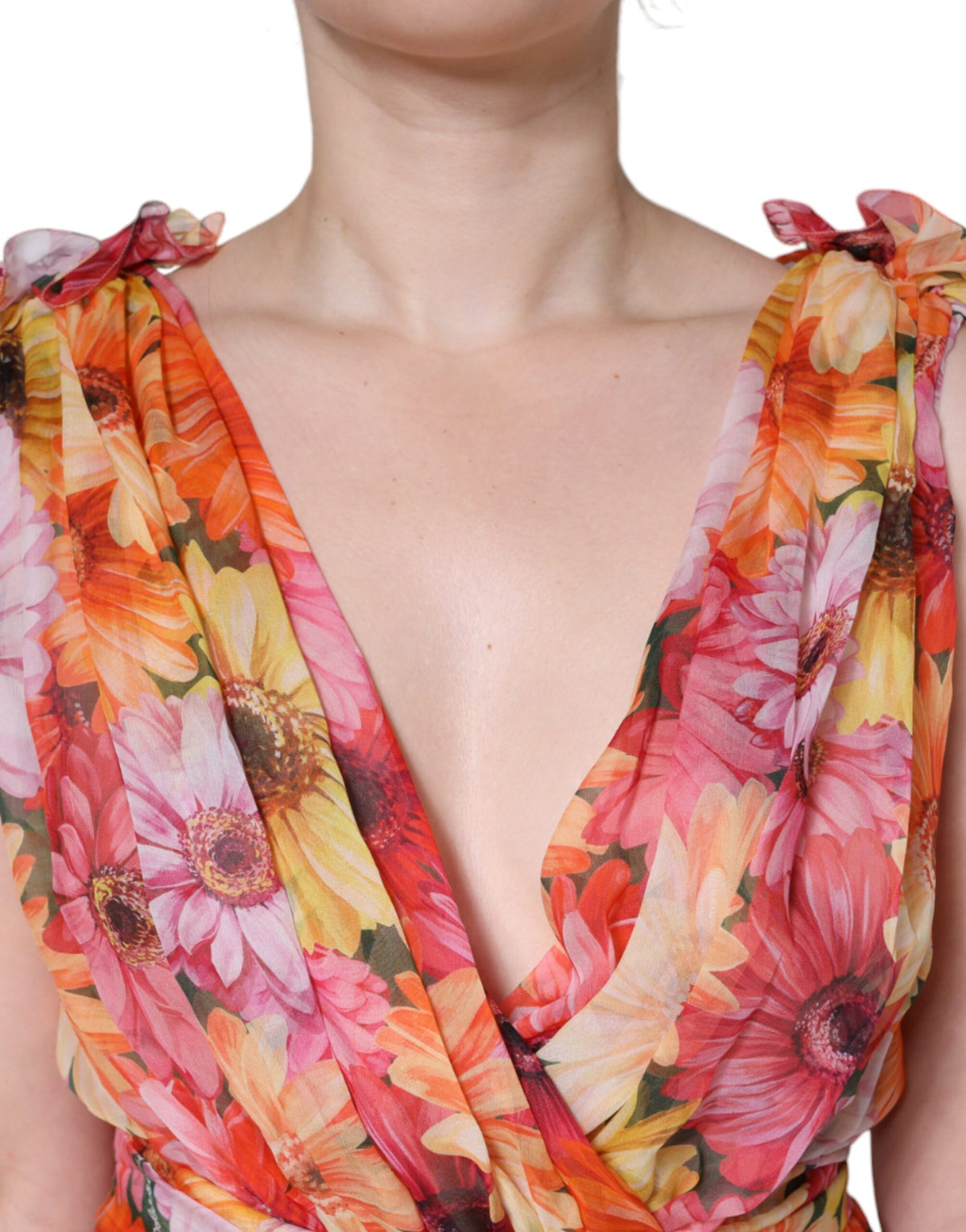Robe Midi Sans Manches V-neck Multicolore Floral Dolce & Gabbana
