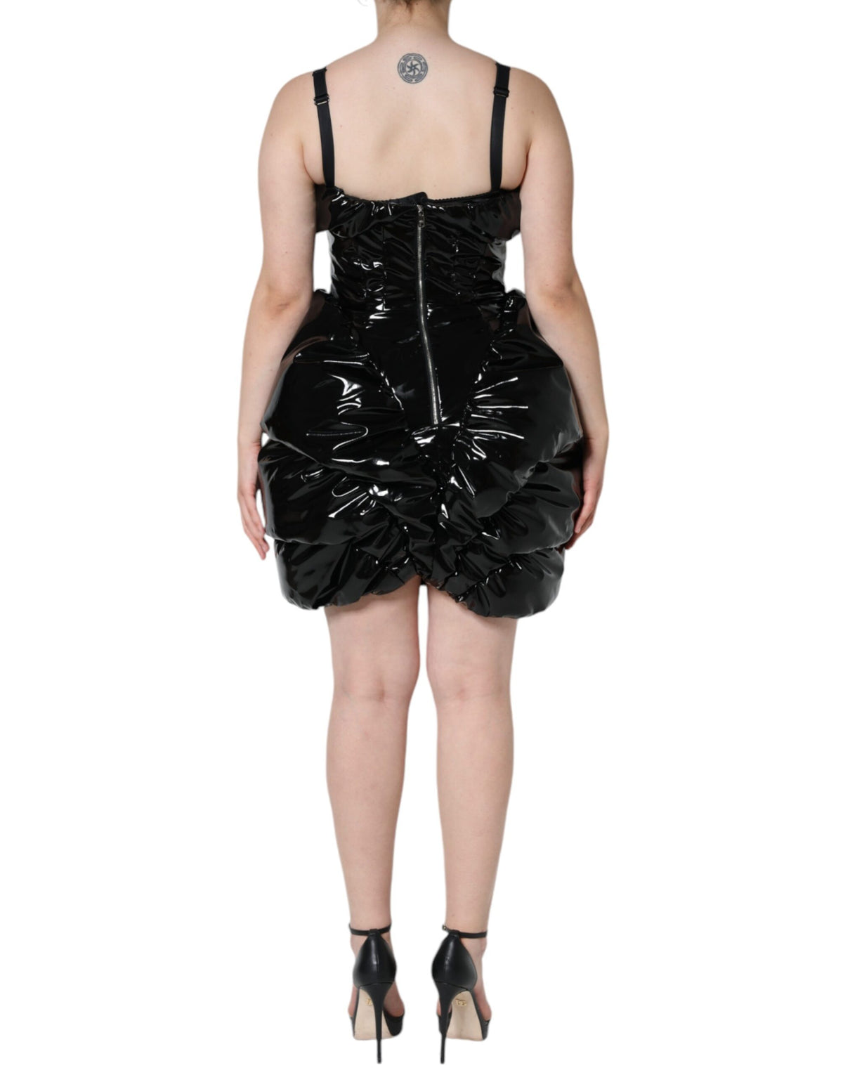 Dolce & Gabbana Black Ruched Coated Mini Dress - IT40