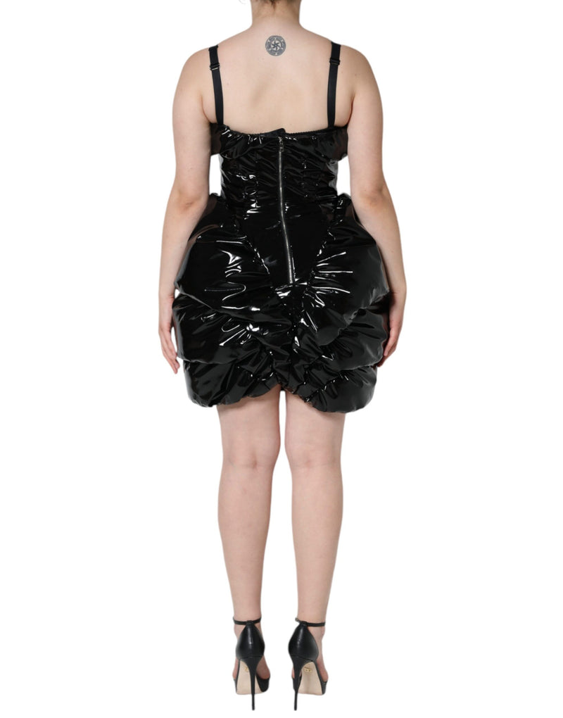 Dolce & Gabbana Black Ruched Coated Mini Dress - IT40