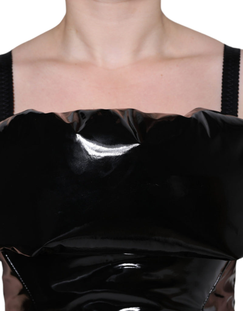Dolce & Gabbana Black Ruched Coated Mini Dress - IT40
