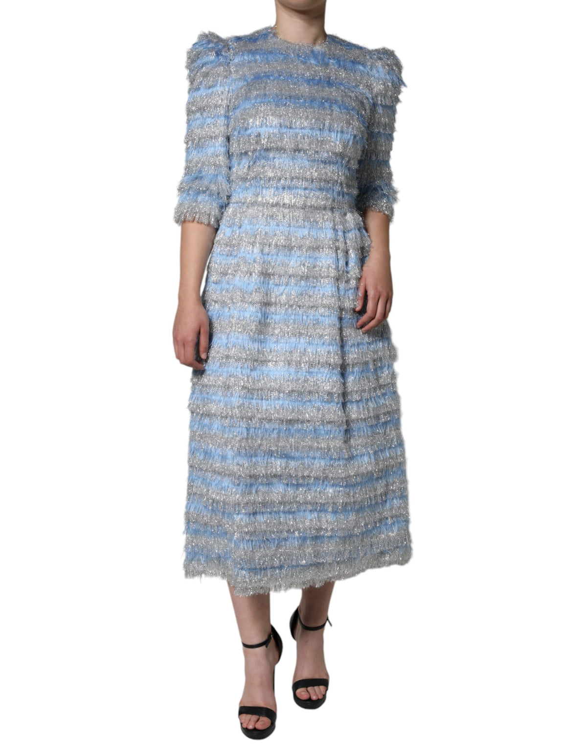 Robe Midi A-line Jacquard Argenté et Bleu Clair Dolce & Gabbana