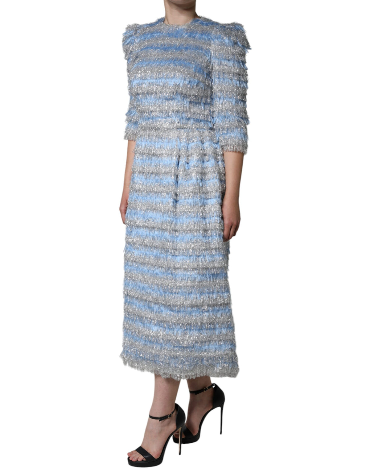 Robe Midi A-line Jacquard Argenté et Bleu Clair Dolce & Gabbana