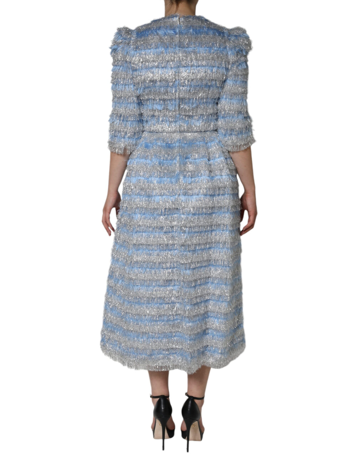 Robe Midi A-line Jacquard Argenté et Bleu Clair Dolce & Gabbana