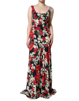 Robe Longue Sans Manches en Soie Florale Noire Dolce & Gabbana