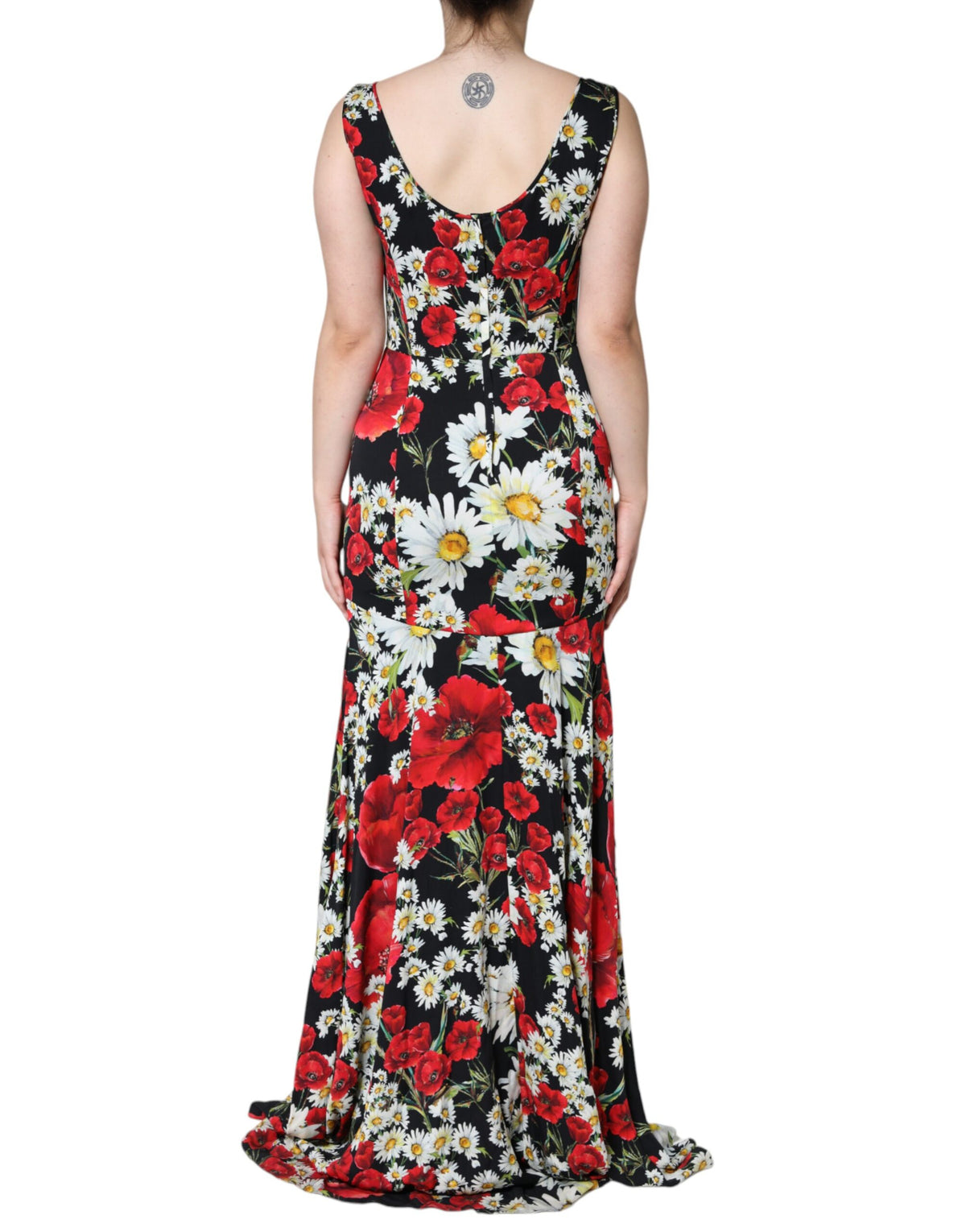 Robe Longue Sans Manches en Soie Florale Noire Dolce & Gabbana