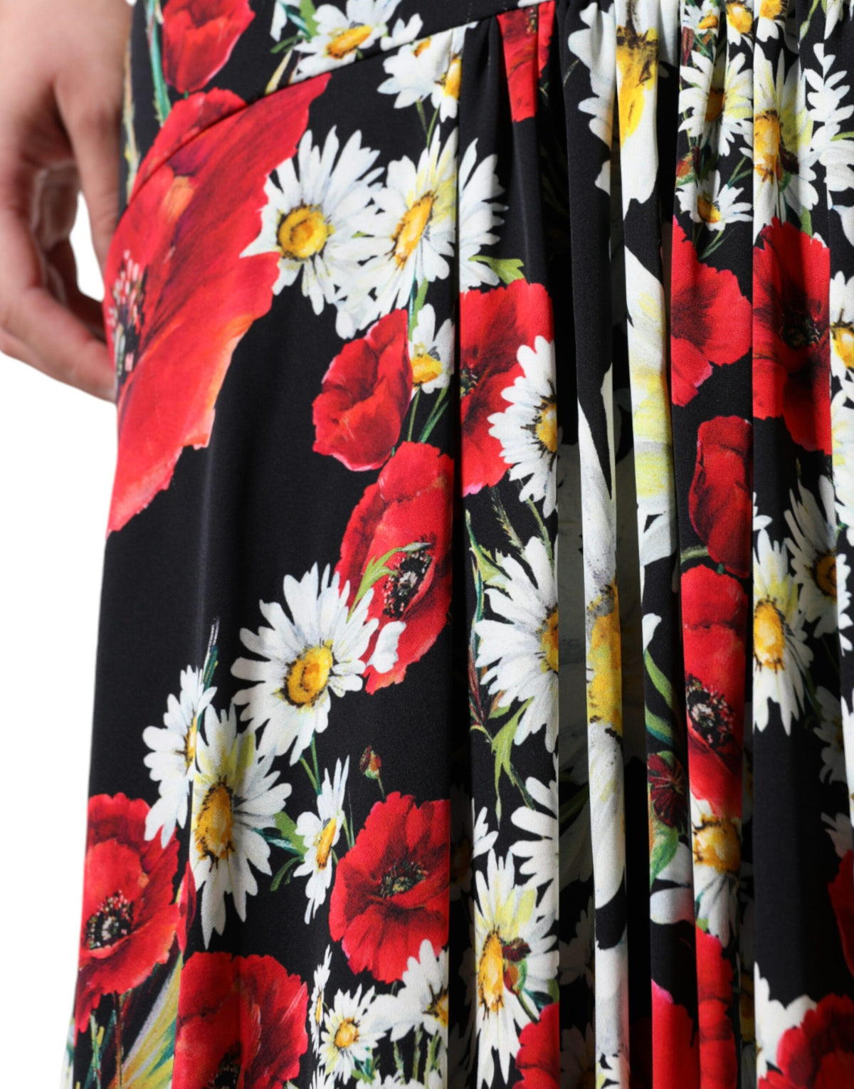Robe Longue Sans Manches en Soie Florale Noire Dolce & Gabbana
