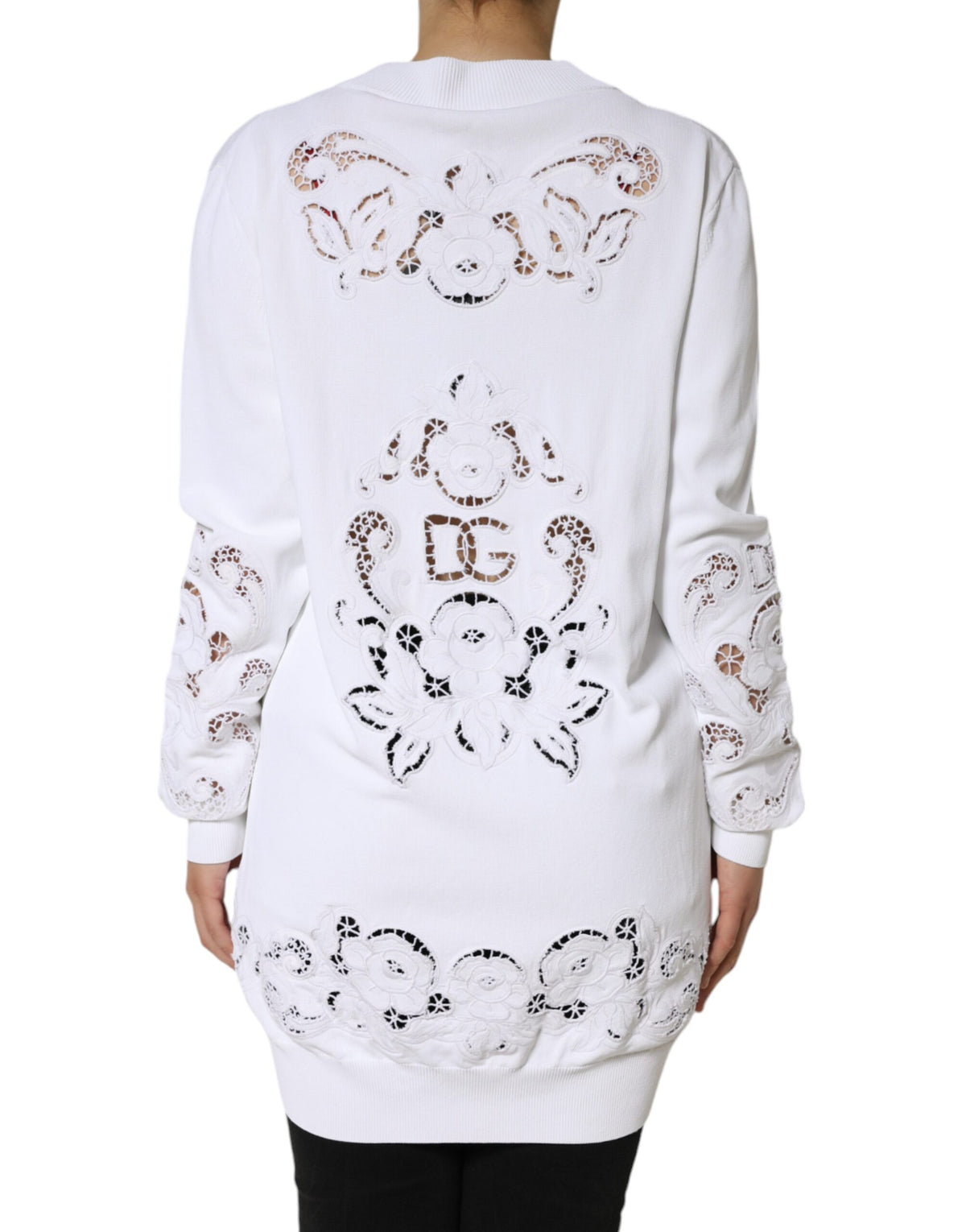 Dolce & Gabbana Cardigan Sweater en Viscose Blanc à Découpes Florales