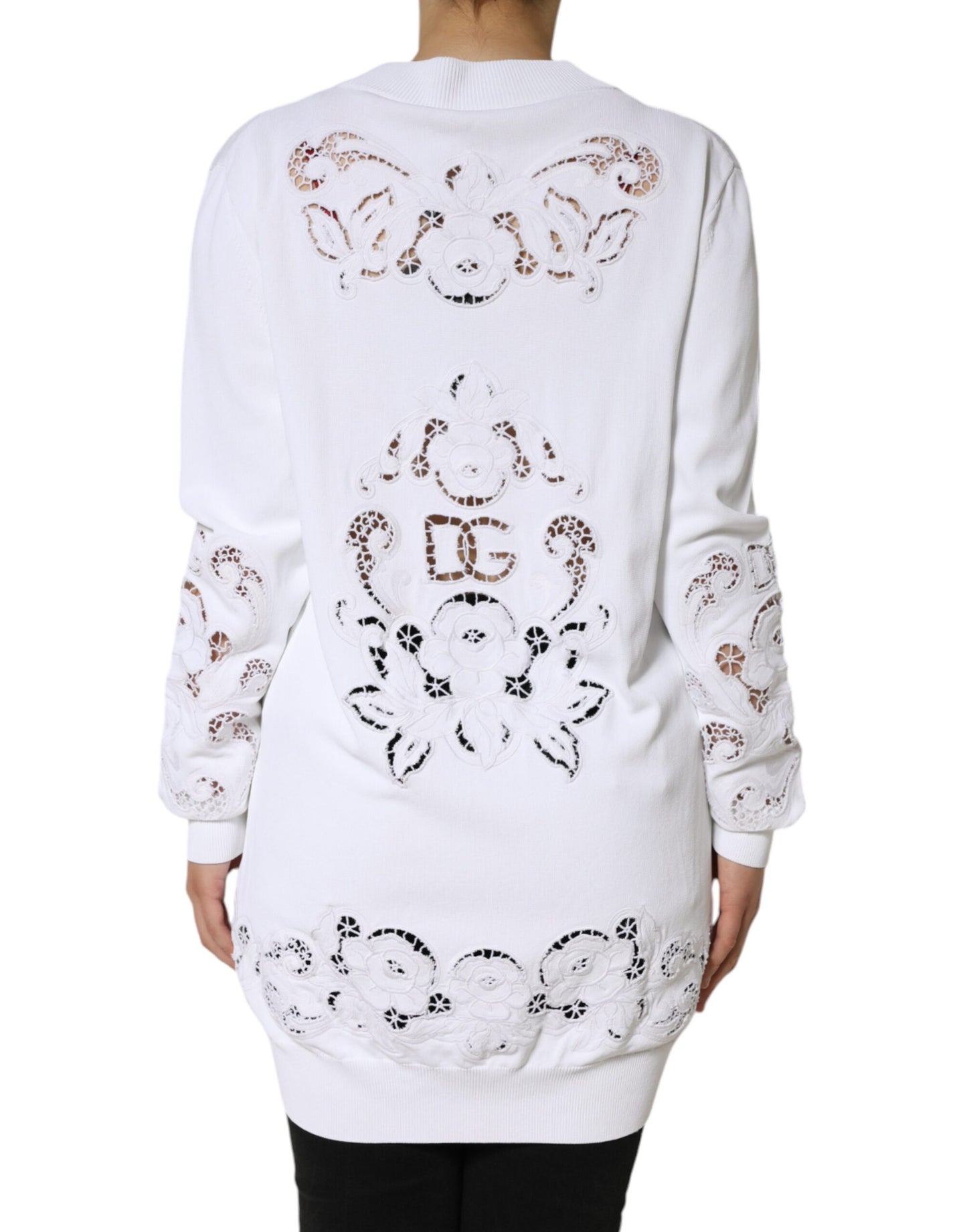 Dolce & Gabbana witte viscose gebreide cardigan met bloemenpatroon en uitsparingen