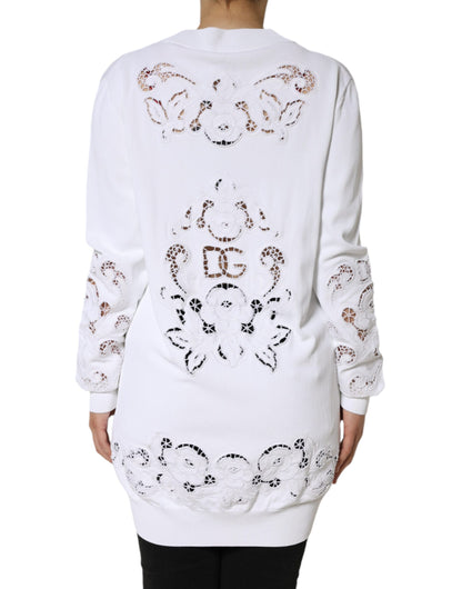Dolce & Gabbana witte viscose gebreide cardigan met bloemenpatroon en uitsparingen