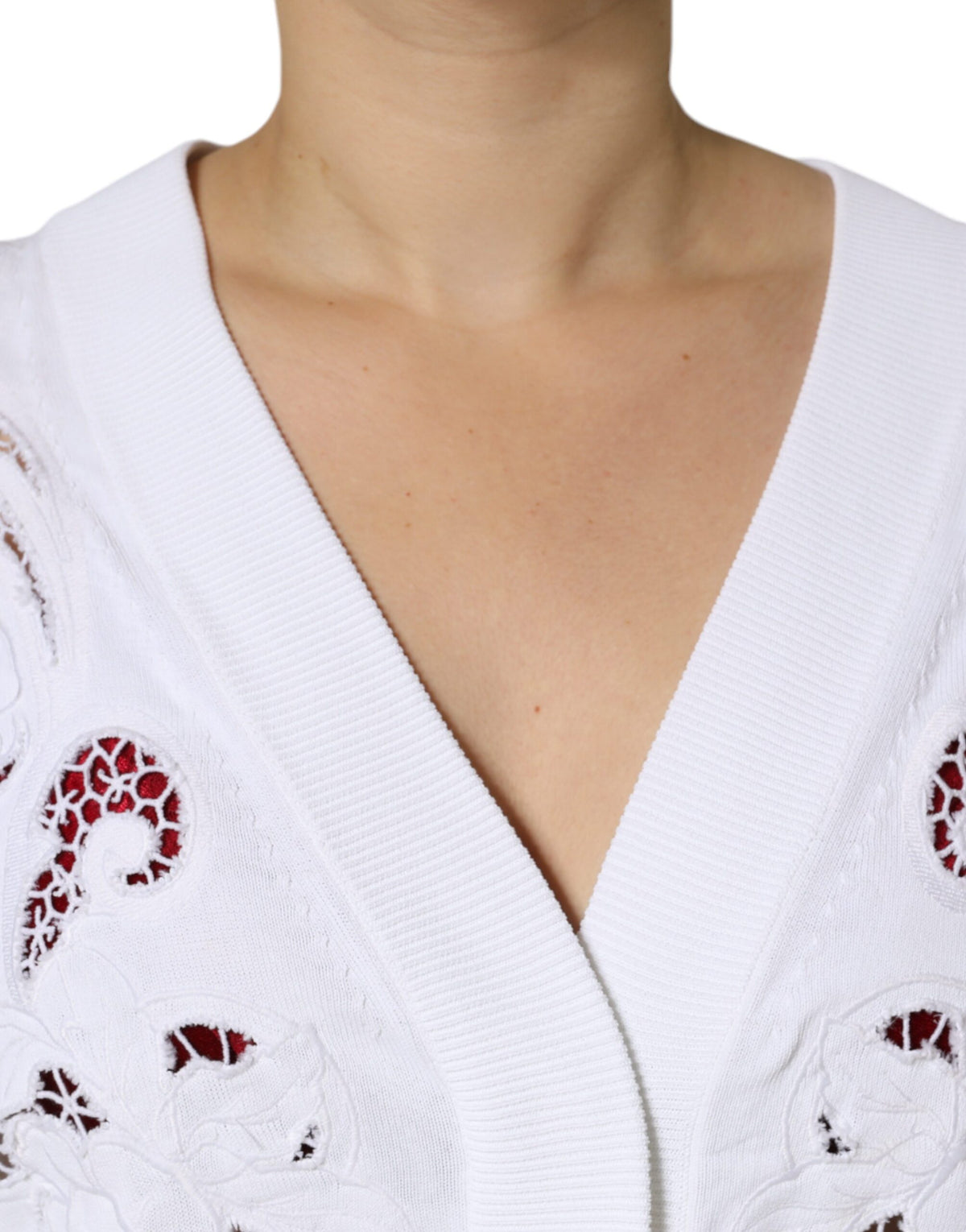 Dolce & Gabbana Cardigan Sweater en Viscose Blanc à Découpes Florales