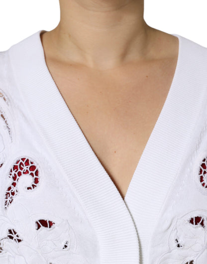 Dolce & Gabbana witte viscose gebreide cardigan met bloemenpatroon en uitsparingen