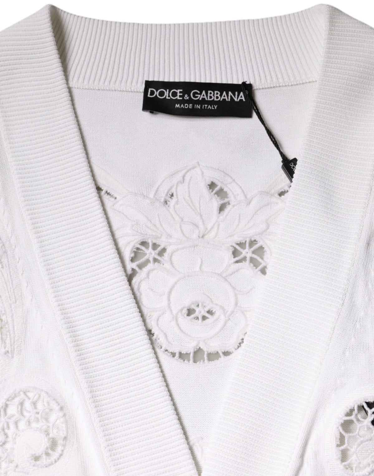 Dolce & Gabbana Cardigan Sweater en Viscose Blanc à Découpes Florales