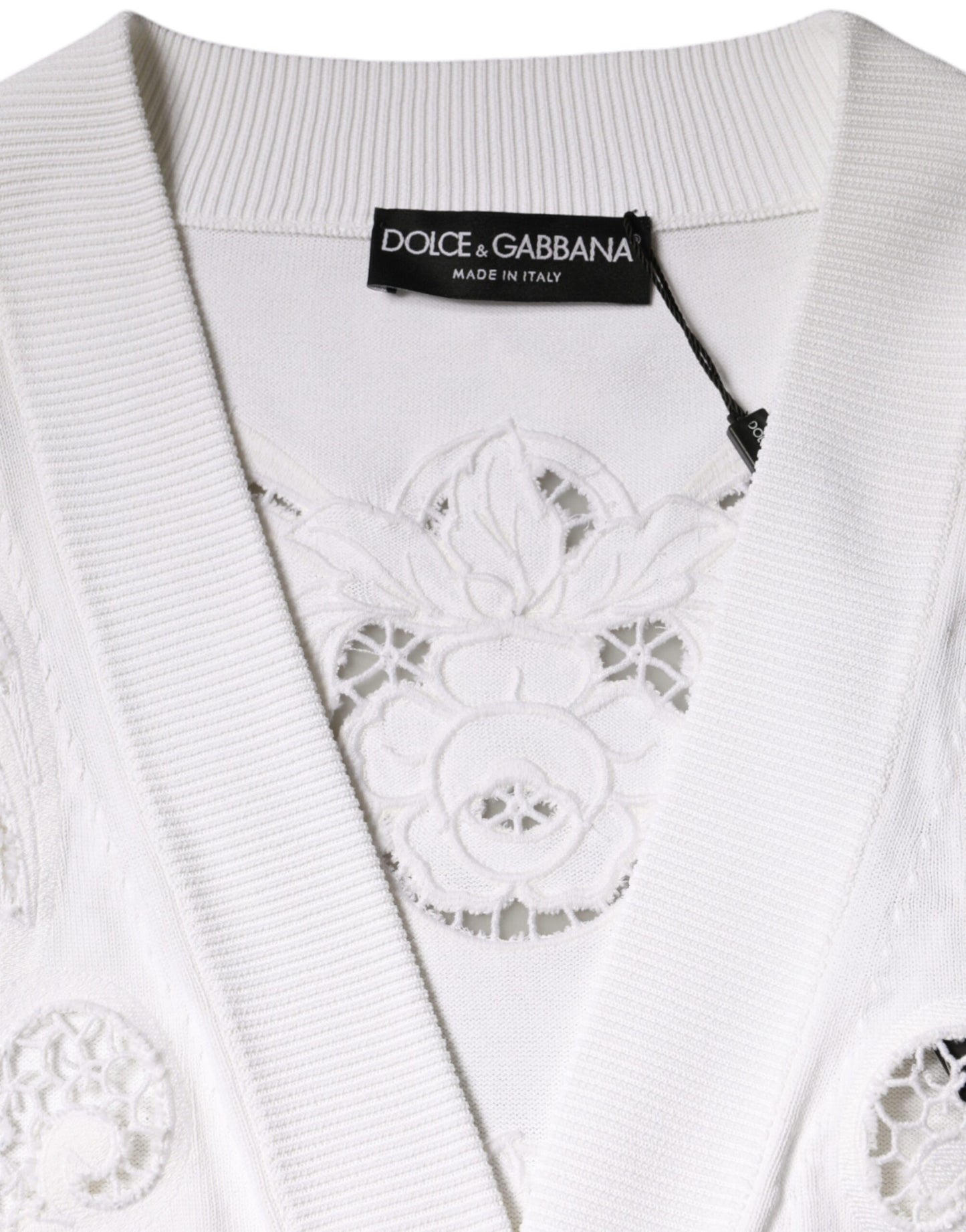 Dolce & Gabbana witte viscose gebreide cardigan met bloemenpatroon en uitsparingen