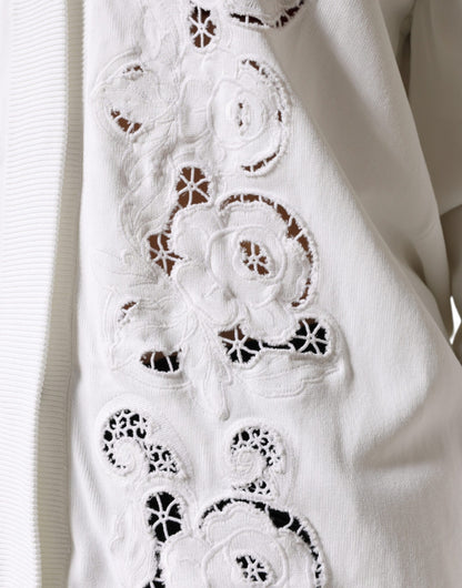 Dolce & Gabbana witte viscose gebreide cardigan met bloemenpatroon en uitsparingen