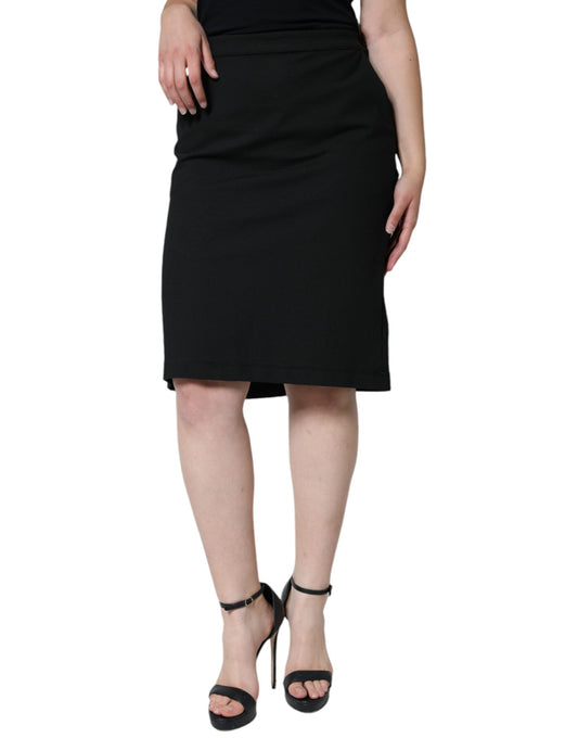Jupe crayon noire droite, longueur genou, GF Ferre