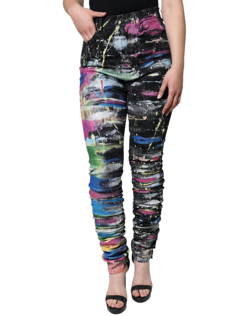 Dolce & Gabbana Multicolor Splatter Paint Cotton Skinny Jeans