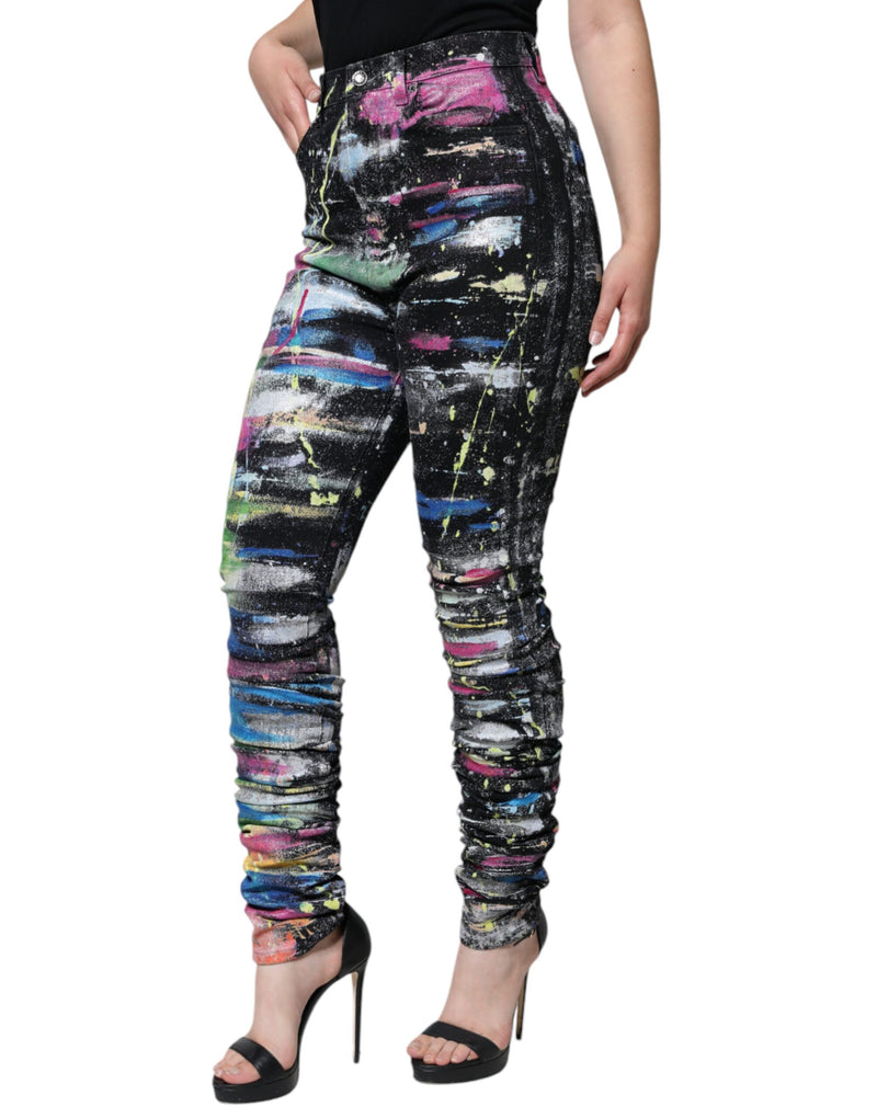 Dolce & Gabbana Multicolor Splatter Paint Cotton Skinny Jeans