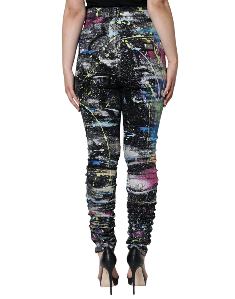 Dolce & Gabbana Multicolor Splatter Paint Cotton Skinny Jeans
