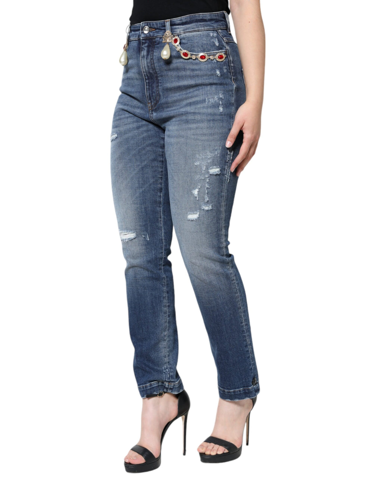 Dolce & Gabbana Jean Skinny Tissé Tissé en Coton Bleu Foncé