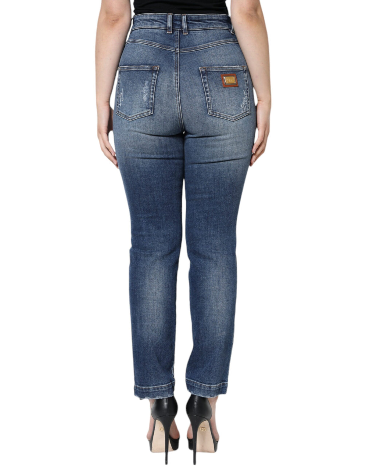 Dolce & Gabbana Jean Skinny Tissé Tissé en Coton Bleu Foncé