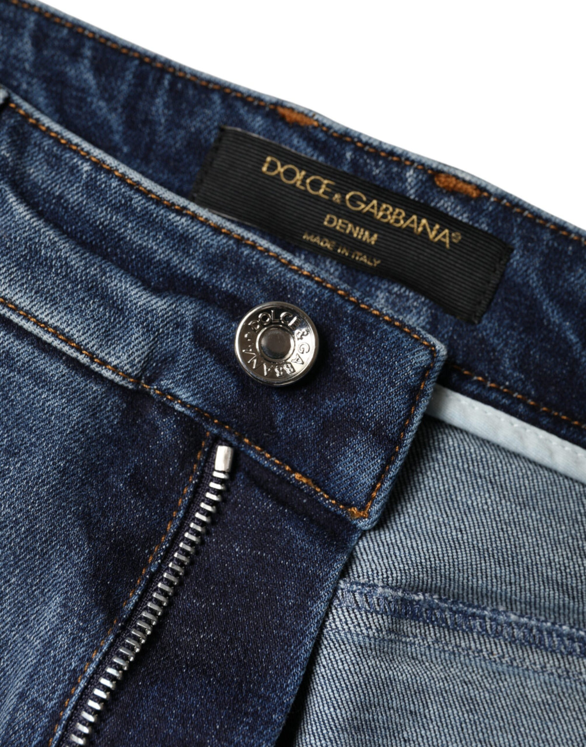 Dolce & Gabbana Jean Skinny Tissé Tissé en Coton Bleu Foncé
