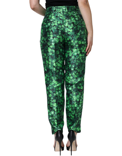 Pantalon taille haute et coupe évasée en satin de soie vert trèfle de Dolce & Gabbana