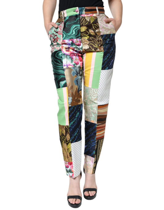 Dolce & Gabbana broek met hoge taille in multicolor patchwork jacquard stof