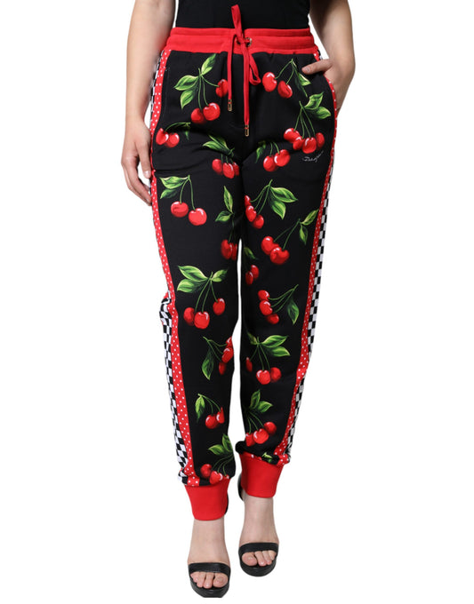 Dolce & Gabbana zwarte, rode kerskleurige joggingbroek met hoge taille.