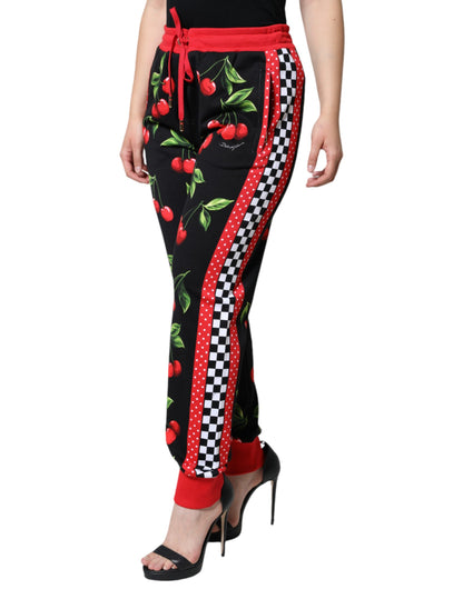 Pantalon de jogging taille mi-hauteur noir à rayures rouges et cerises de Dolce & Gabbana