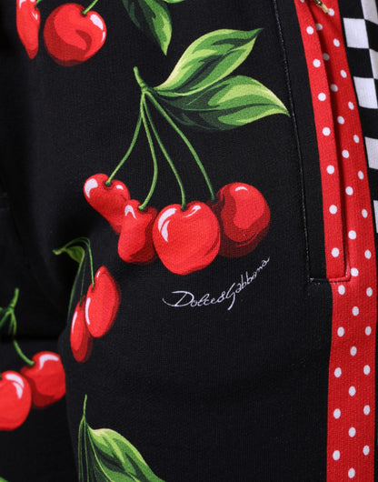 Pantalon de jogging taille mi-hauteur noir à rayures rouges et cerises de Dolce & Gabbana