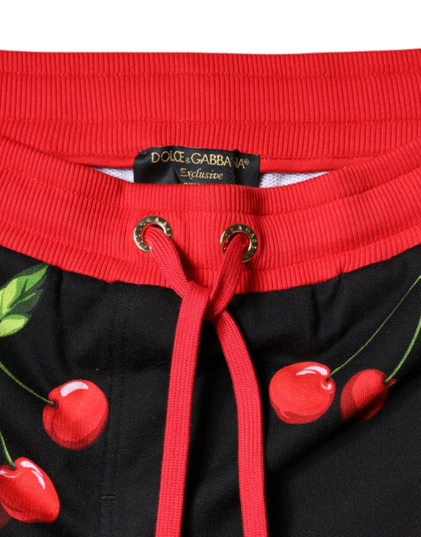 Pantalon de jogging taille mi-hauteur noir à rayures rouges et cerises de Dolce & Gabbana