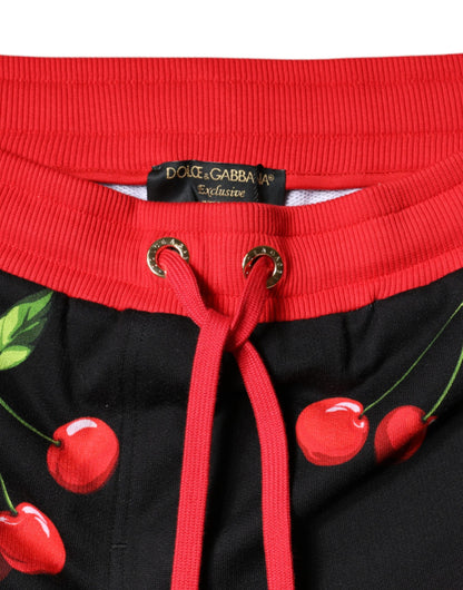 Pantalon de jogging taille mi-hauteur noir à rayures rouges et cerises de Dolce & Gabbana
