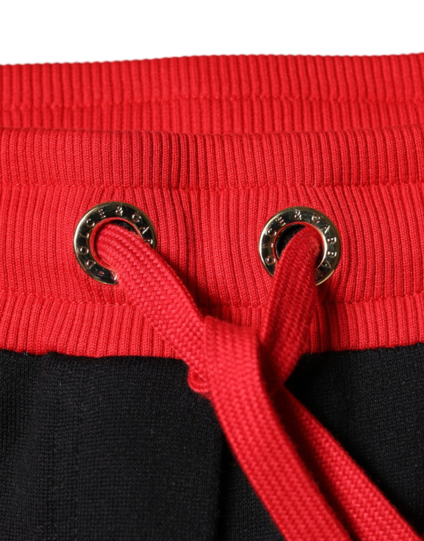 Pantalon de jogging taille mi-hauteur noir à rayures rouges et cerises de Dolce & Gabbana