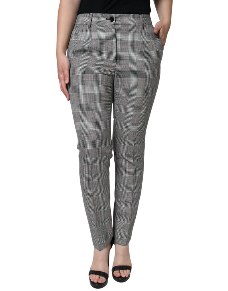 Dolce & Gabbana Gray Plaid Wool Mid Waist Tapered Pants