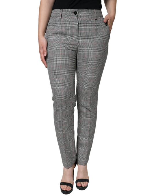 Dolce & Gabbana Gray Plaid Wool Mid Waist Tapered Pants
