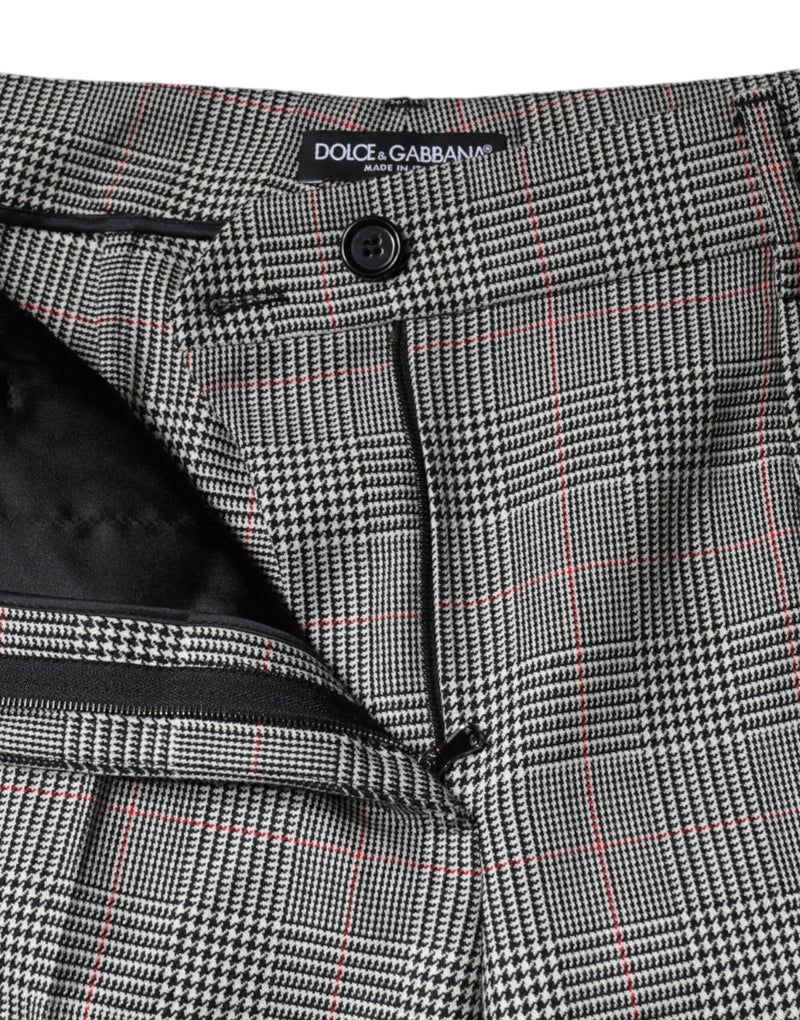 Dolce & Gabbana Gray Plaid Wool Mid Waist Tapered Pants