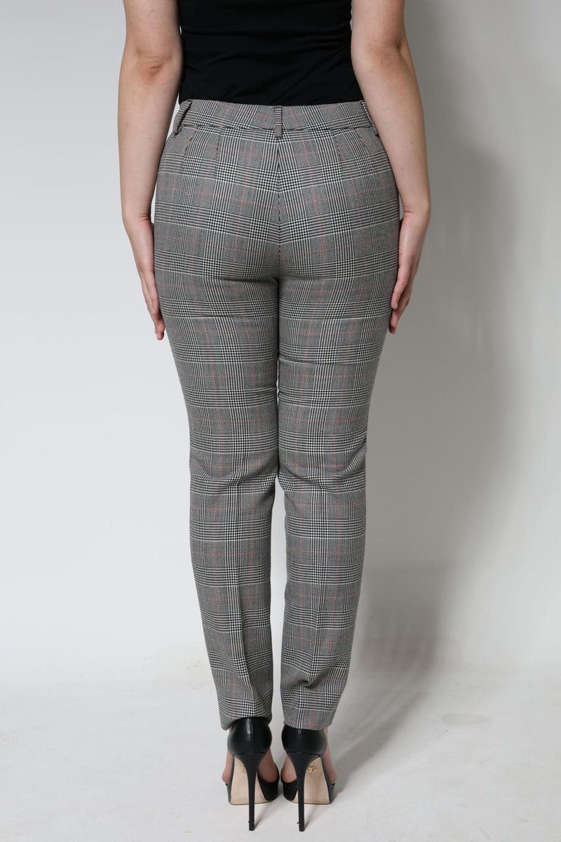 Dolce & Gabbana Gray Plaid Wool Mid Waist Tapered Pants
