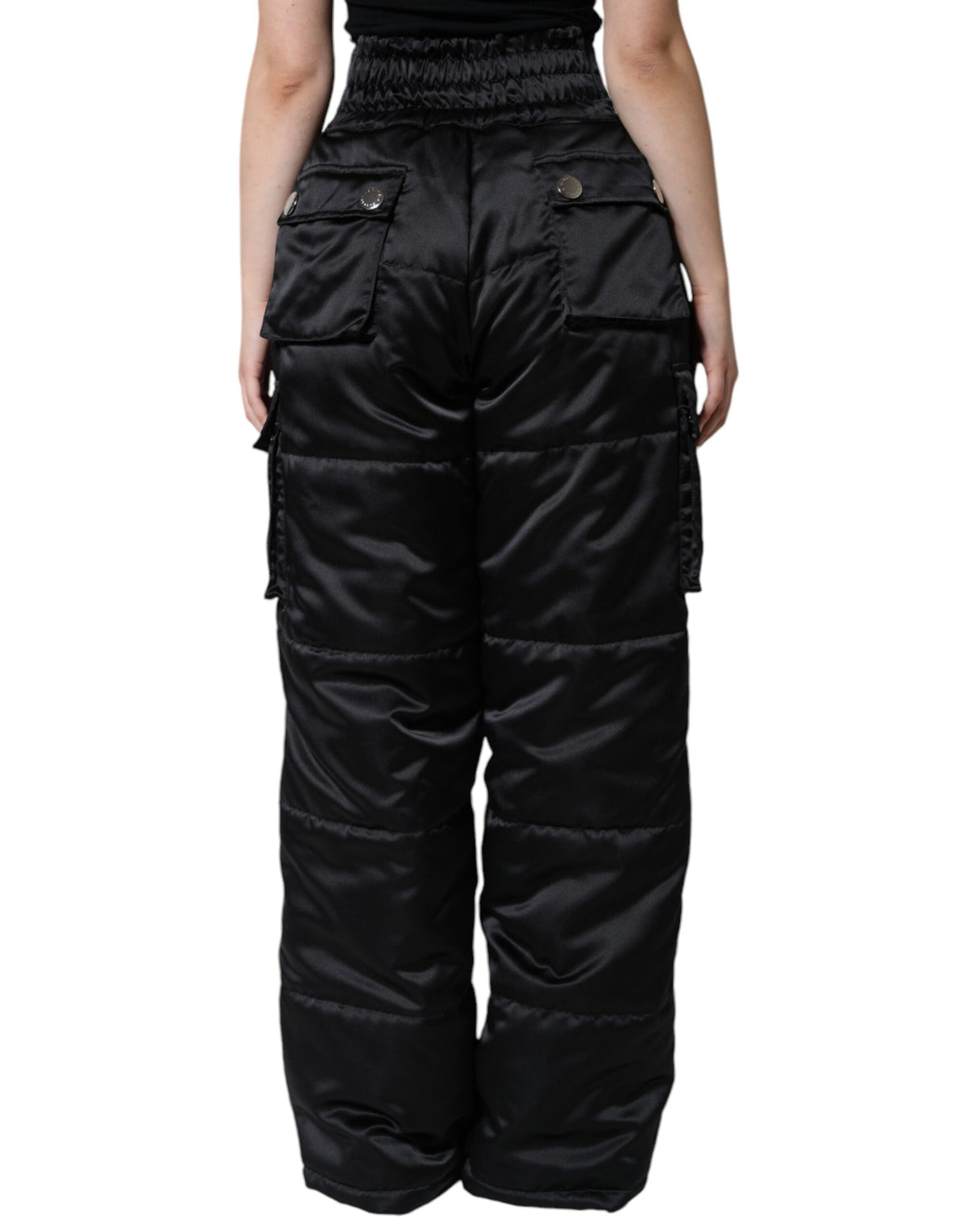 Dolce & Gabbana Pantalons Boot Cut Noir Matelassés Taille Haute