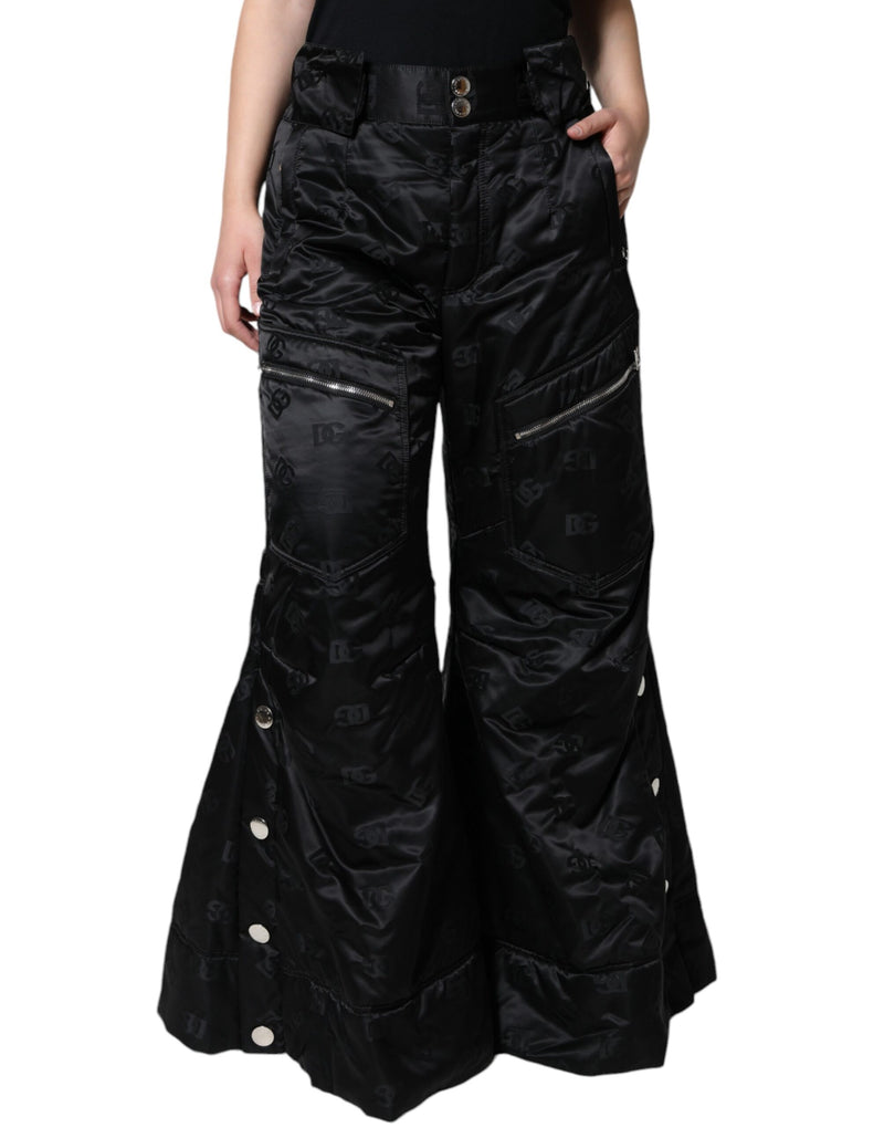 Dolce & Gabbana Black Quilted High Waist Wide Leg Pants