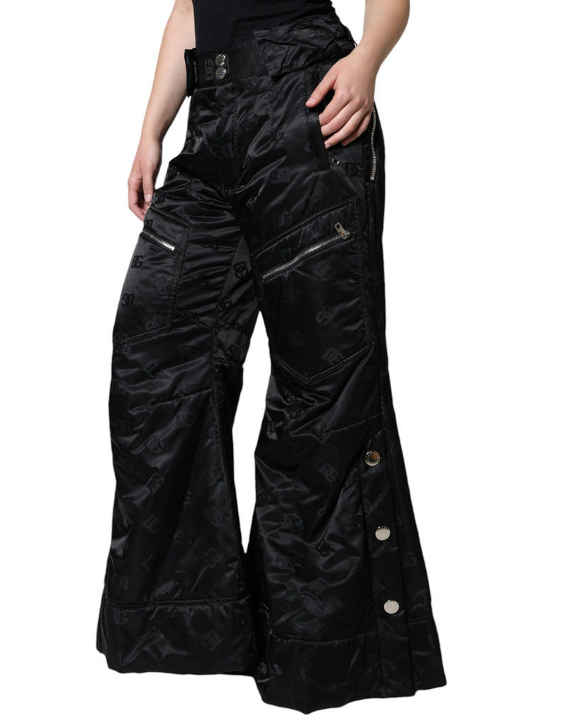 Dolce & Gabbana Black Quilted High Waist Wide Leg Pants