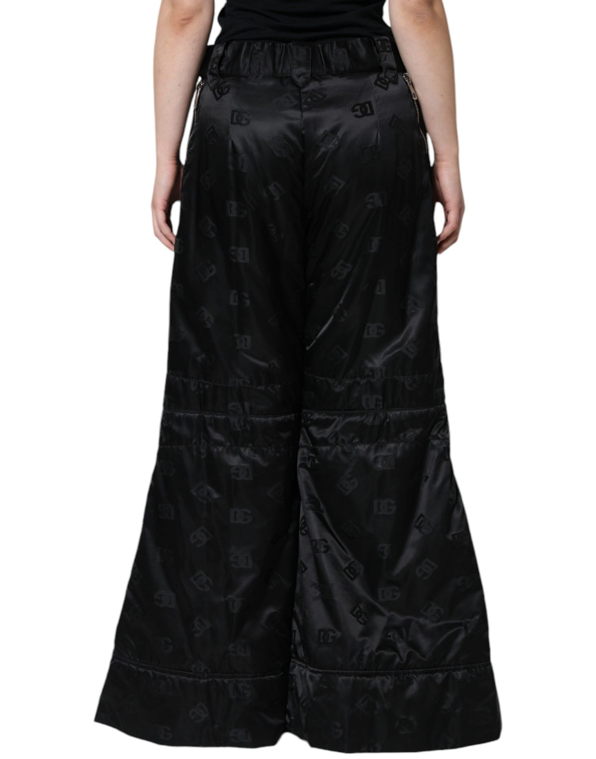 Dolce & Gabbana Pantalons Large Taille Haute Matelassés Noirs