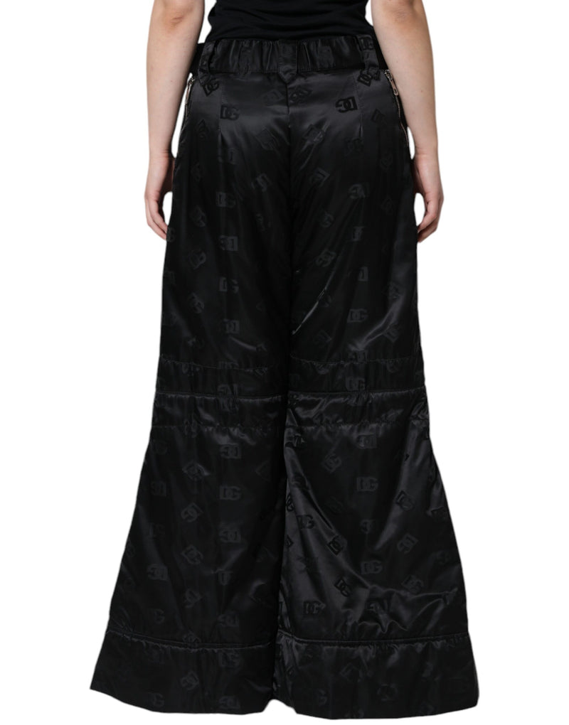 Dolce & Gabbana Black Quilted High Waist Wide Leg Pants