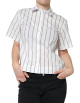 Polo Top à Col Rayé Blanc Dolce & Gabbana
