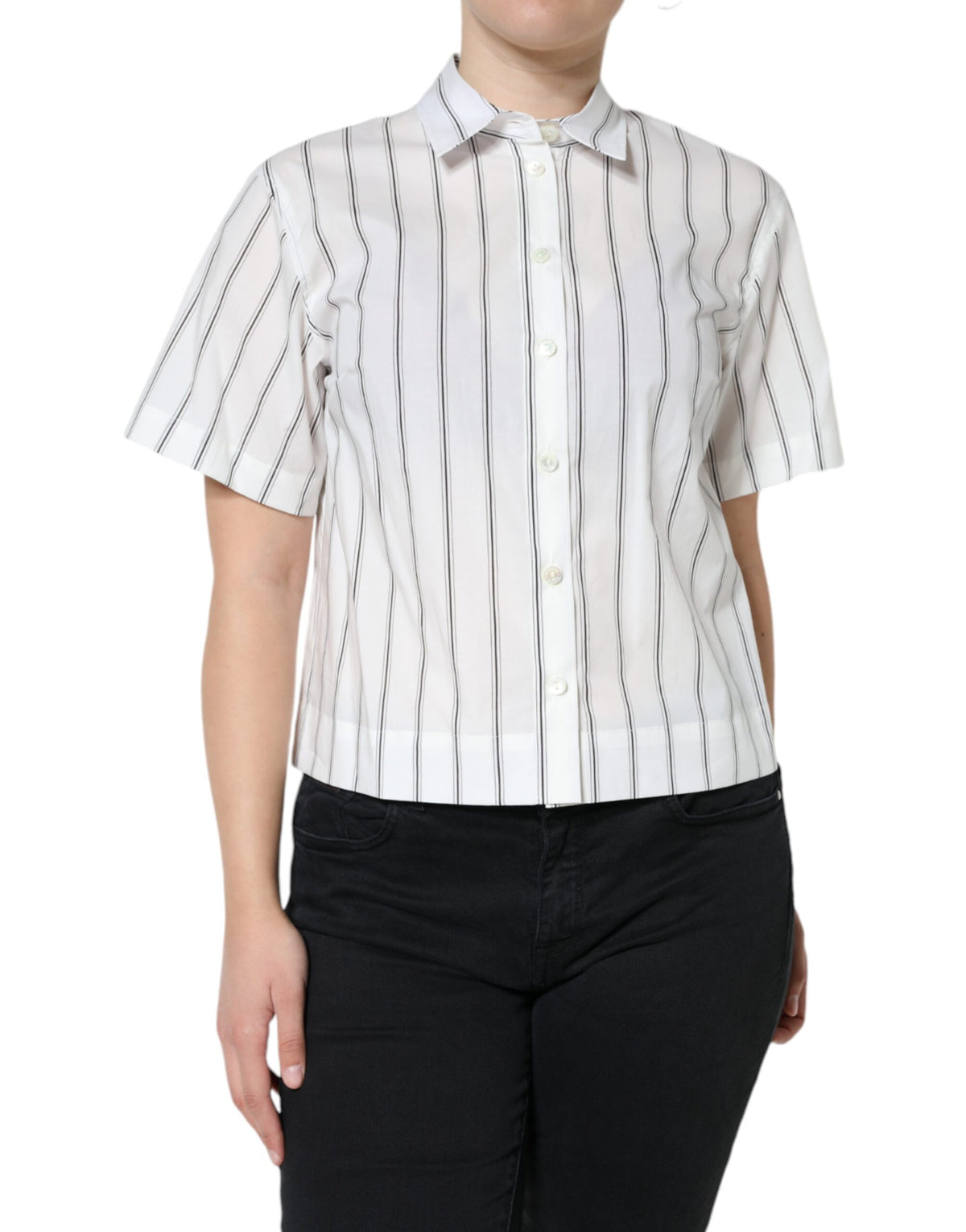 Polo Top à Col Rayé Blanc Dolce & Gabbana